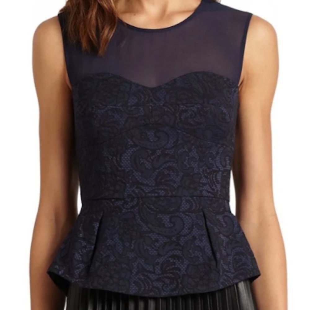 BCBGMaxAzria Noemi Corset Peplum Blouse in Dark Navy